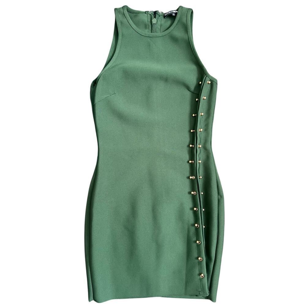 Fashion Nova Green Sleeveless Pierce Bandage Mini Dress Size Small - Picture 2 of 6